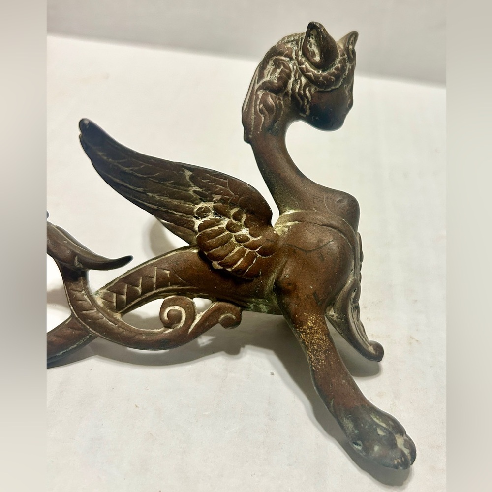 Vintage BRONZE Nymph Face Winged Griffin Dragon Tail Solid Detailed Antique